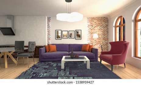 Interior of the living room. 3D illustration. - Shutterstock ID 1538959427