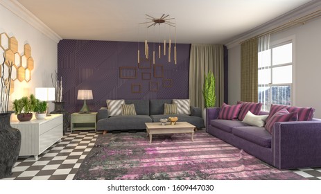 3d Illustration Interior Design Living Room Stock Illustration ...