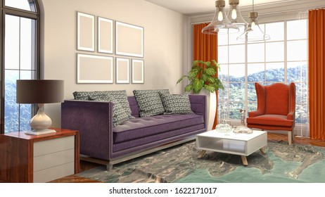 Interior of the living room. 3D illustration. - Shutterstock ID 1622171017