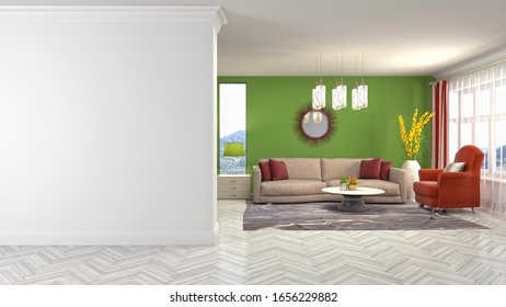 Interior of the living room. 3D illustration. - Shutterstock ID 1656229882