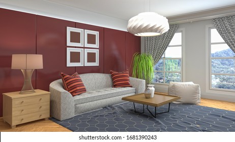 Interior Of The Living Room. 3D Illustration.