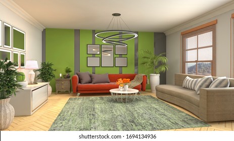 Interior Living Room 3d Illustration Stock Illustration 1694134936 ...