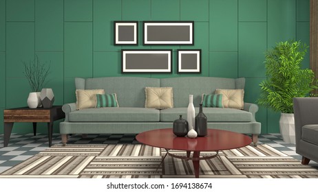 Stylish Emerald Green Grey Living Room Stock Photo (Edit Now) 1606195531