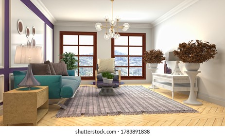Interior of the living room. 3D illustration. - Shutterstock ID 1783891838