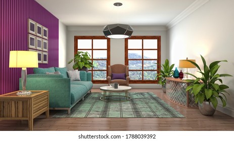 Interior of the living room. 3D illustration. - Shutterstock ID 1788039392