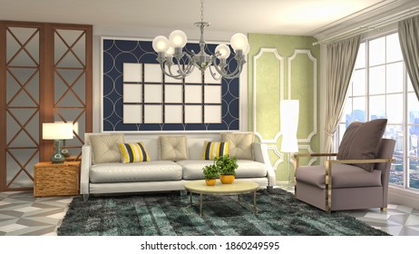 Interior of the living room. 3D illustration. - Shutterstock ID 1860249595