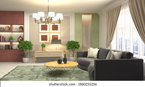 3d Rendering Modern Living Room Townhouse Stock Illustration 1036331416