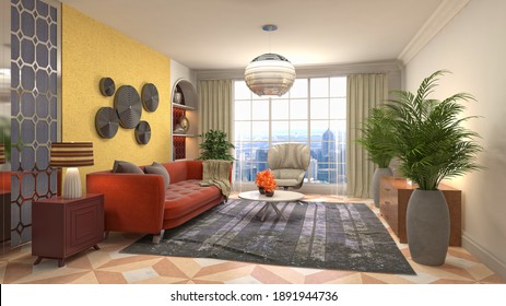 Interior Of The Living Room. 3D Illustration.