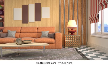 Interior Of The Living Room. 3D Illustration.