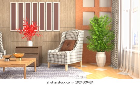 Interior Of The Living Room. 3D Illustration.