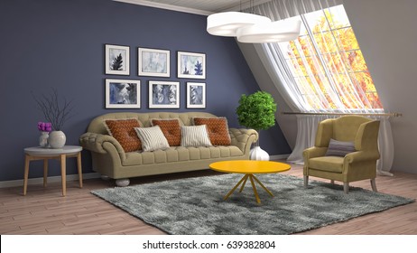 Interior living room. 3d illustration - Shutterstock ID 639382804