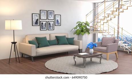 Interior living room. 3d illustration - Shutterstock ID 649090750