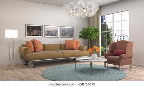 Interior living room. 3d illustration - Shutterstock ID 658714693