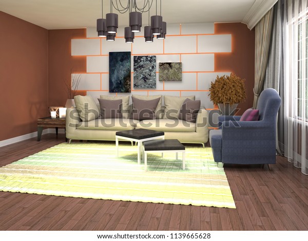 Interior Living Room 3d Illustration Stock Image Download Now