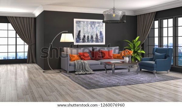 Interior Living Room 3d Illustration Stock Image Download Now