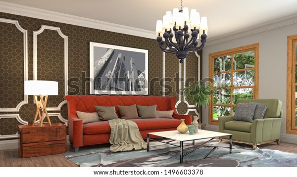 Interior Living Room 3d Illustration Stockillustration