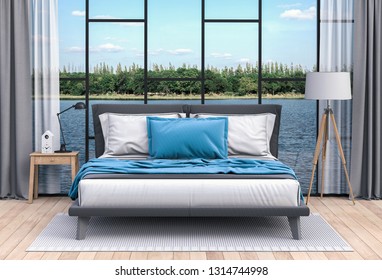 Interior living room and river landscape. 3D rendering - Shutterstock ID 1314744998