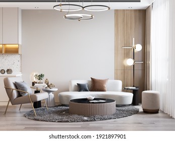 Interior Living Room Wall Mockup - 3d Rendering, 3d Illustration 
