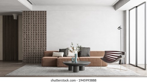 Interior Living Room Wall Mockup - 3d Rendering, 3d Illustration 
