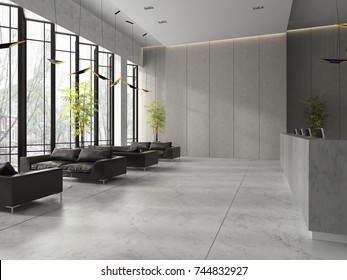 Interior Of A Lobby Hotel Reception 3D Illustration