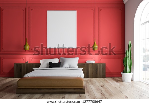 Interior Master Bedroom Red White Walls Stock Illustration