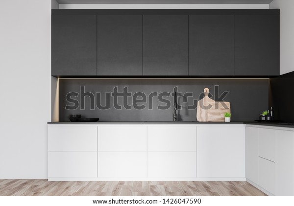 Interior Minimalistic Kitchen White Gray Walls Stock Illustration
