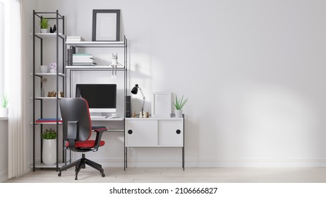 Interior Mock Up Living Room With Armchair On Empty White Wall Background,3D Rendering