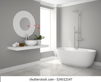 Interior Of Modern Bathroom 3D Rendering