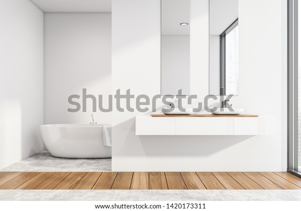 Das Moderne Badezimmer Ist Mit Weissen Stockillustration 1420173311