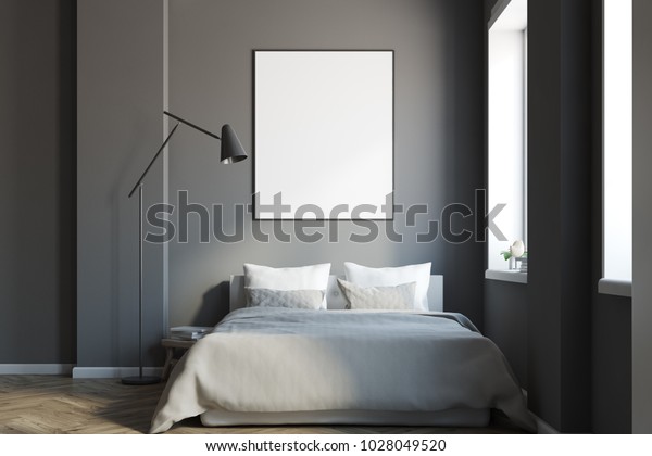 Interior Modern Bedroom Dark Gray Walls Stock Image