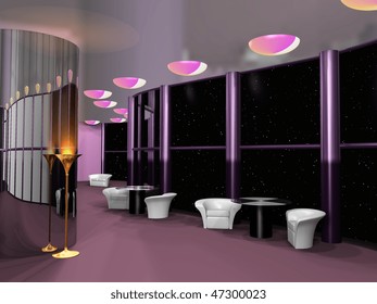 Interior of modern cosmic cafe, 3d render - Powered by Shutterstock