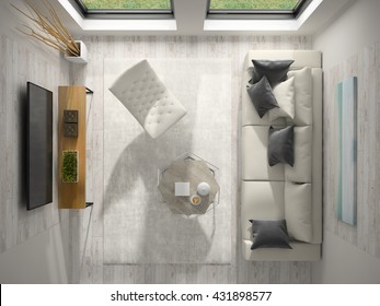 Interior Of Modern Design Room Top View 3D Rendering