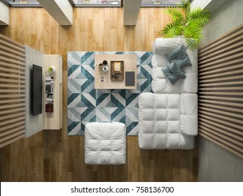 Interior Modern Design Room Top View 3D Illustration