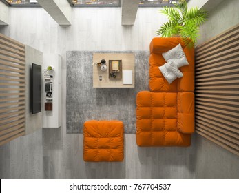 Interior Modern Design Room Top View 3D Illustration