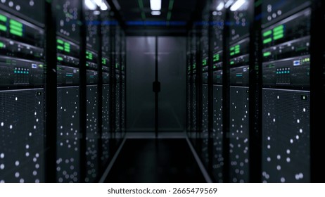 interior of a modern, high-tech data center or server room.