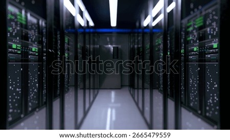 interior of a modern, high-tech data center or server room.