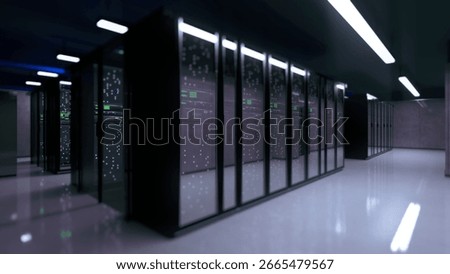 interior of a modern, high-tech data center or server room.