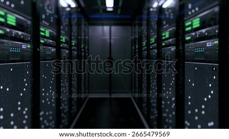 interior of a modern, high-tech data center or server room.