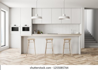 Interior Modern Kitchen White Walls Wooden Stock Illustration ...