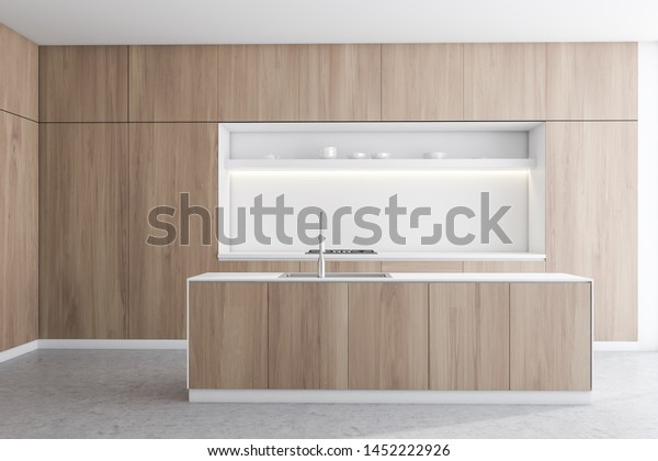Interior Modern Kitchen White Wooden Walls Stock Illustration