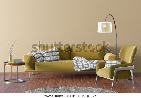 Interior Modern Living Room Beige Wall Stock Illustration 1440167108