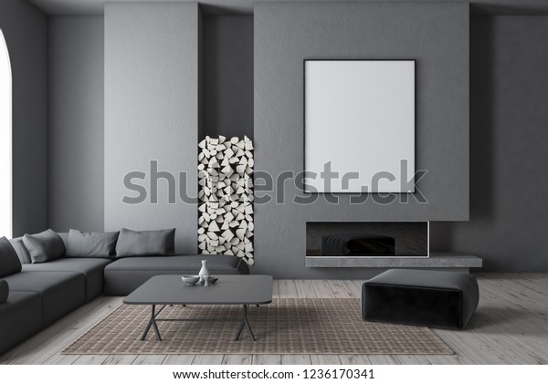 Interior Modern Living Room Gray Walls Stock Illustration 1236170341