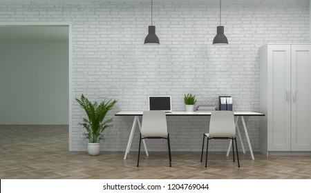 Interior Modern Office Co Working Environments 3d Rendering Business Online Work At Home Meeting Rooms