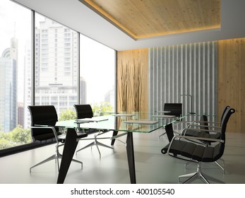 Interior Of The Modern Office With Glass Table 3D Rendering 