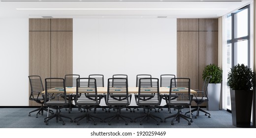 Interior Modern Office Meeting Room Wall Mockup - 3d Rendering, 3d Illustration 