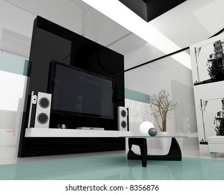 Interior of a modern white drawing tv room - Shutterstock ID 8356876