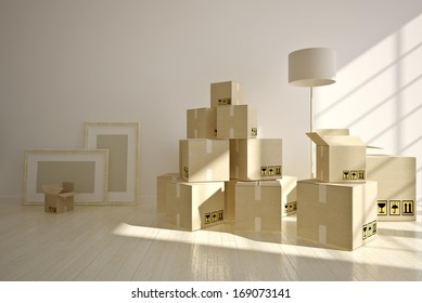 Interior Moving House With Cardboard Boxes