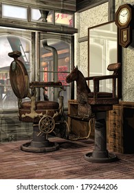 Interior Of An Old Oriental Barber's Shop 