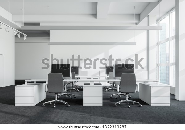Interior Open Space Office White Walls Stock Illustration