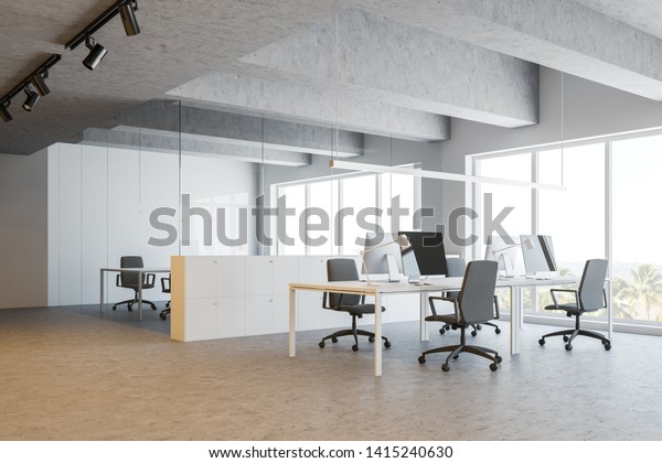 Interior Open Space Office White Walls Stock Illustration 1415240630